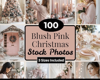 100 fotos de stock navideñas en rosa ruborizado / Imágenes estéticas navideñas / Fotografía de stock navideña en rosa suave / Paquete MRR PLR / Contenido de Instagram