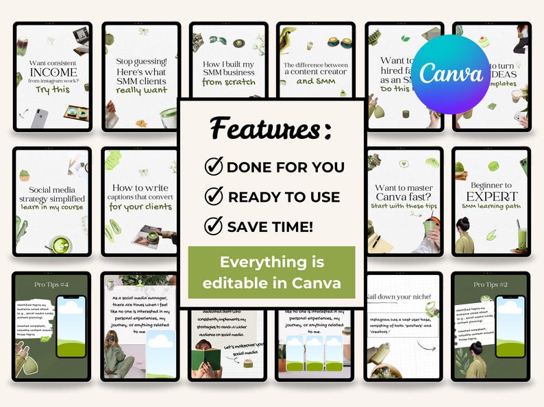 Matcha Instagram Templates | 100 Editable Canva Posts (MRR/PLR) - Etsy ...