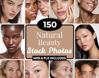 Paquete de 150 fotos de stock de belleza natural en formato PNG / Estética Clean Girl / Contenido sobre cuidado de la piel / Imágenes de marca de belleza / MRR PLR / Contenido para esteticistas