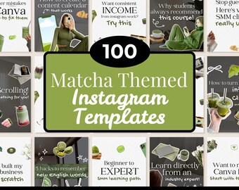 Plantillas de Instagram de Matcha / 100 publicaciones editables en Canva (MRR/PLR)