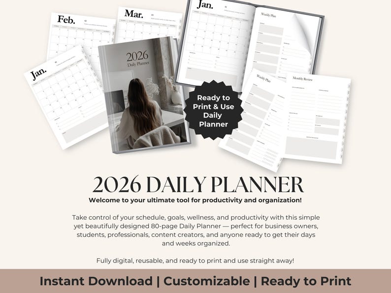 2026 Daily Planner | Hyperlinked PDF, Editable Canva Template - Etsy