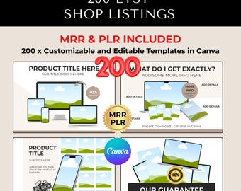200 Maquetas de Anuncios de Etsy Plantillas de Canva / Imágenes Editables para Tiendas Etsy / Paquete de Maquetas de Productos / Plantillas PLR MRR / Kit de Plantillas de Canva