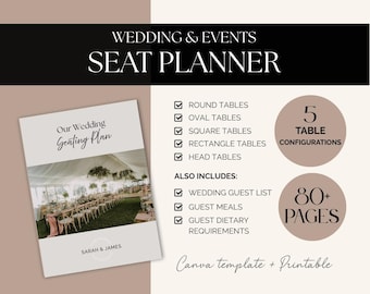 Planificador de asientos para bodas / Plantilla de Canva de 80 páginas y PDF imprimible