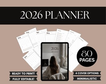 Planificador diario 2026 / PDF con hipervínculos, plantilla editable de Canva