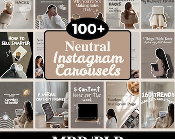 Más de 100 plantillas de carrusel de Instagram neutrales / Plantillas editables de Canva para redes sociales / Paquete de contenido MRR PLR / Publicaciones de marketing empresarial