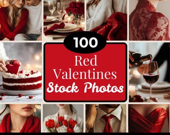 100 Red Valentines Day Stock Photos Bundle | MRR PLR Commercial Use | Romantic Red Aesthetic Images | Valentines Marketing Content Bundle