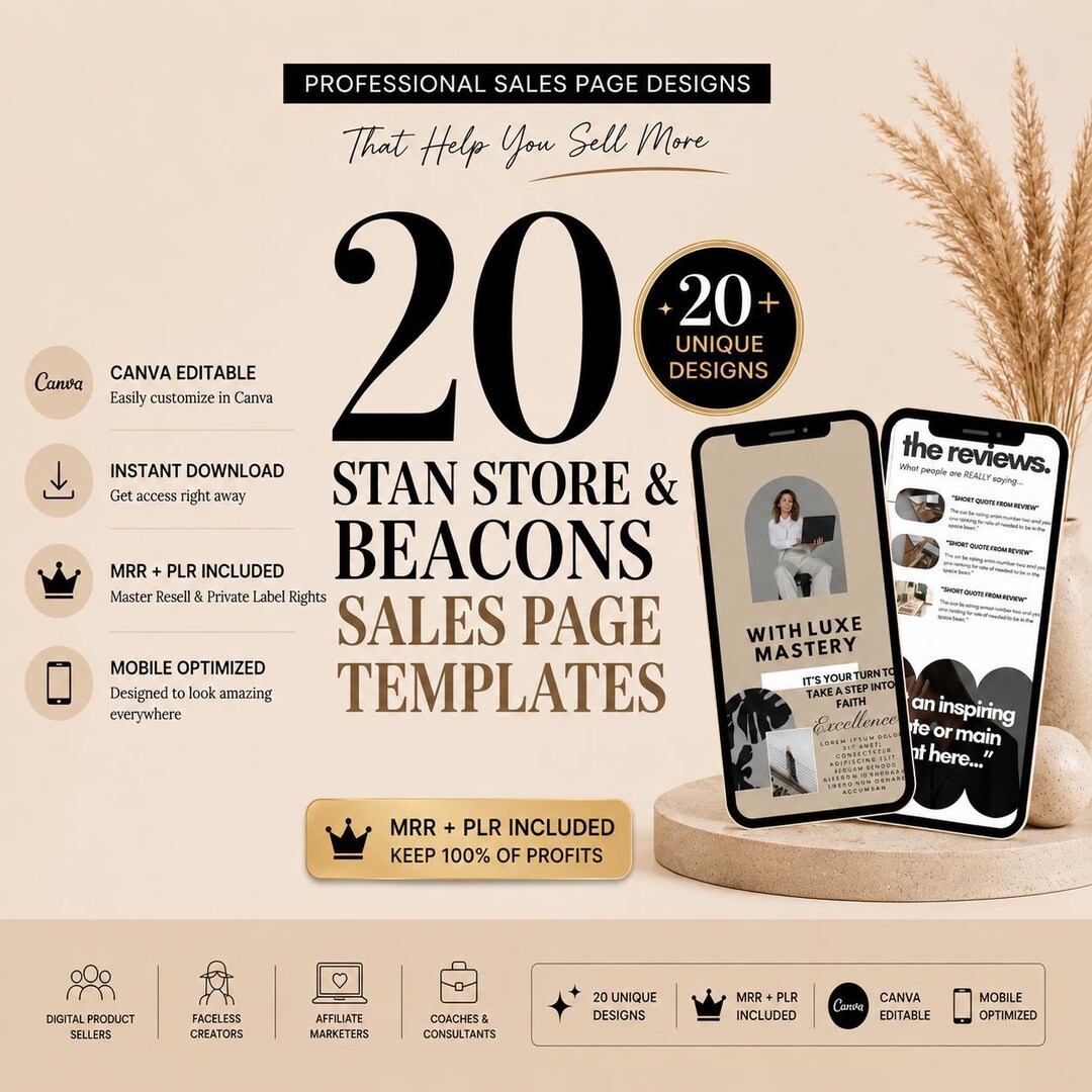 20 Stan Store & Beacons Sales Page Templates | Canva Editable | MRR PLR ...