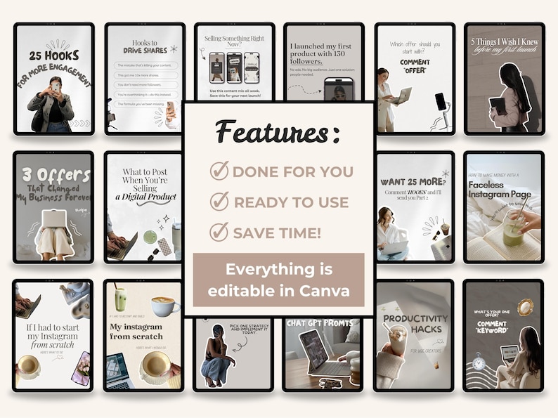 100+ Neutral Instagram Carousel Templates | Canva Editable Social Media ...