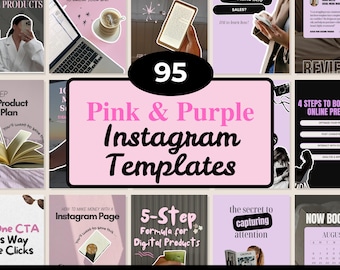 Plantillas de Instagram en rosa y morado / Canva editable, MRR PLR