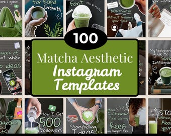 Plantillas de Instagram de Matcha / Paquete editable de Canva + Paquete de stickers (MRR/PLR)