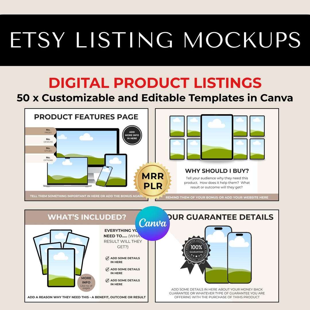 50 Etsy Shop Listing Mockup Templates Canva | Digital Product Display ...