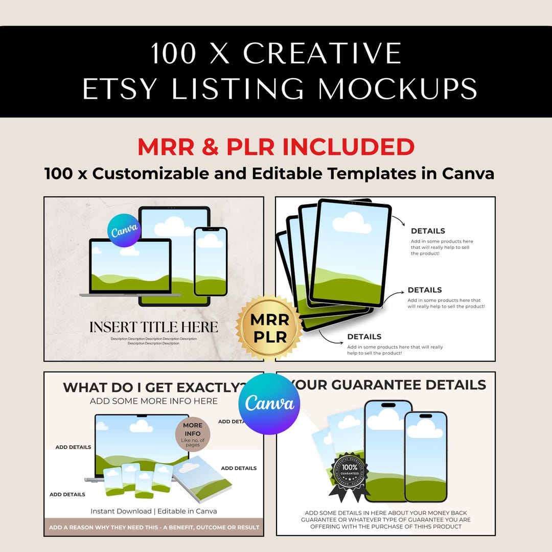 100 Etsy Listing Mockup Templates Canva | Editable Etsy Shop Images ...