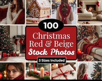 100 fotos navideñas en tonos rojo y beige / Fotos festivas / Marketing sin rostro / Paquete para redes sociales / MRR PLR / 3 opciones de tamaño incluidas