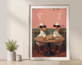 Funky Ducks Coffee Wall Art | Retro Quirky Printable Poster | Funny Duck Illustration | Breakfast Cafe Decor | Cozy Kitchen Art Print