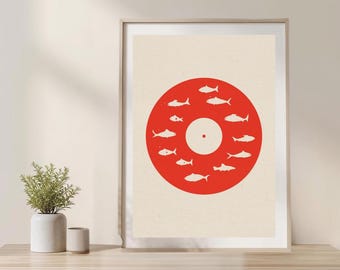 Japanese Koi Fish Zen Wall Art Printable – Minimalist Red Circle Abstract Poster, Asian Aesthetic Home Decor, Digital Download