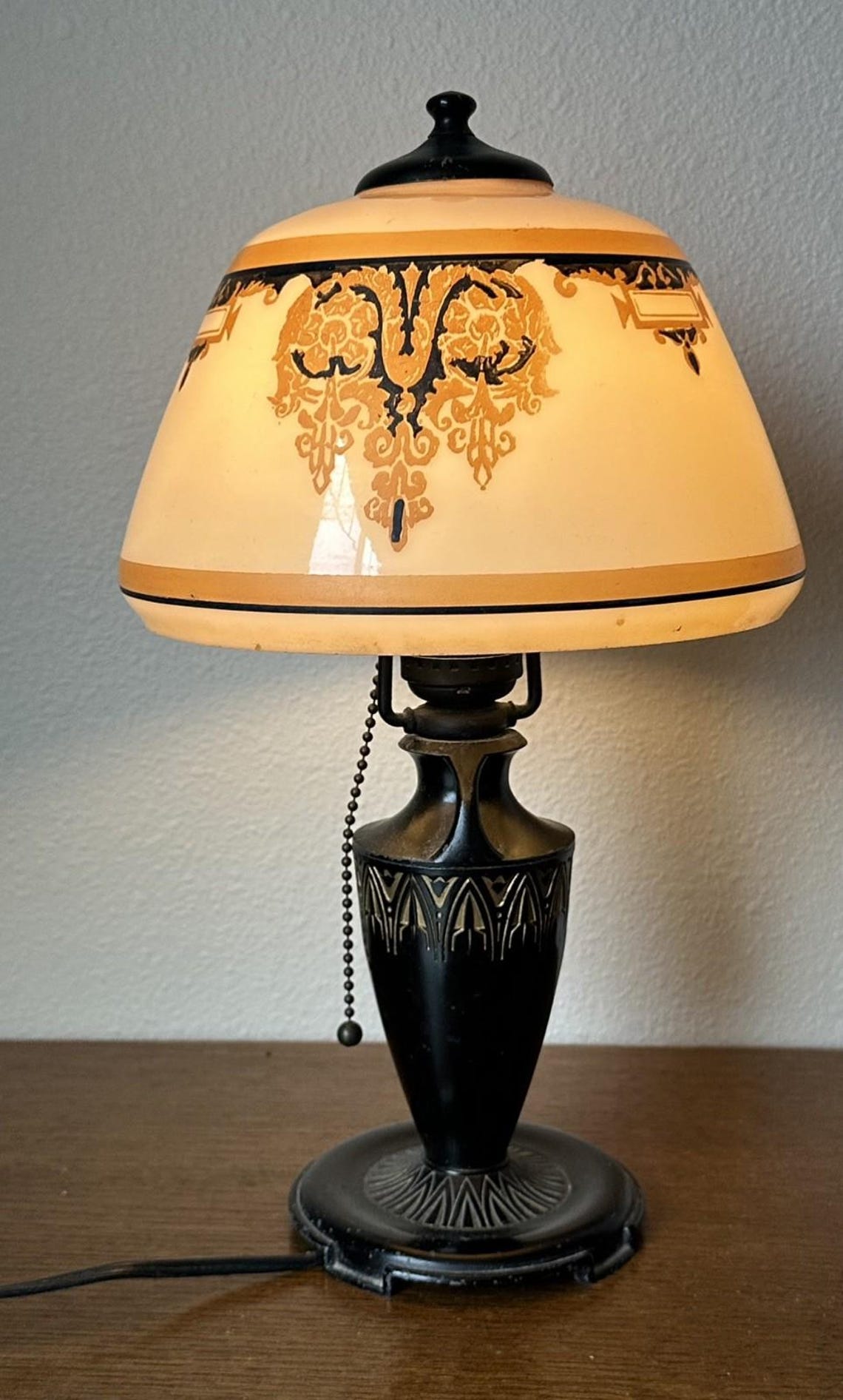 Antique Moe Bridges Stenciled Boudoir Lamp With Custard Glass Shade ...
