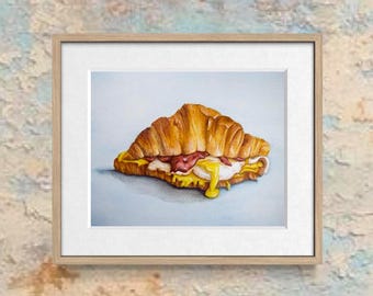 Rogalik z bekonem, jajkiem i serem, akwarela nr 27 | Malarstwo kulinarne | 5x7, 6x8, 8x10 | Bez ramki