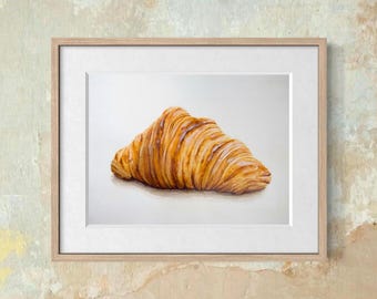 Akwarela z croissantem nr 14 | Dekoracja kuchni | Obraz przedstawiający sztukę jedzenia | 5x7, 6x8, 8x10 | Bez ramki
