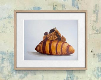 Akwarela z croissantem nr 24 | Malarstwo kulinarne | 5x7, 6x8, 8x10 | Bez ramki