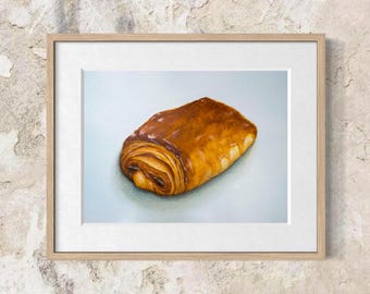 Akwarela z rogalikiem czekoladowym nr 16 | Malarstwo kulinarne | 5x7, 6x8, 8x10 | Bez ramki