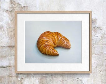 Akwarela z croissantem nr 17 | Dekoracja kuchni | Obraz przedstawiający sztukę jedzenia | 5x7, 6x8, 8x10 | Bez ramki