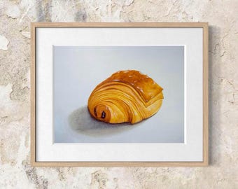 Akwarela z rogalikiem czekoladowym nr 22 | Malarstwo kulinarne | 5x7, 6x8, 8x10 | Bez ramki