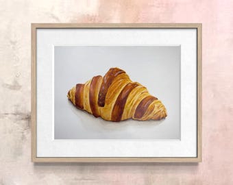 Akwarela z croissantem nr 12 | Dekoracja kuchni | Obraz przedstawiający sztukę jedzenia | 5x7, 6x8, 8x10 | Bez ramki