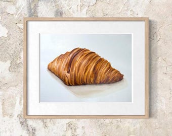 Akwarela z croissantem nr 8 | Dekoracja kuchni | Obraz przedstawiający sztukę jedzenia | 5x7, 6x8, 8x10 | Bez ramki