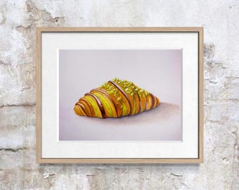 Akwarela z pistacjowym rogalikiem nr 23 | Malarstwo kulinarne | 5x7, 6x8, 8x10 | Bez ramki