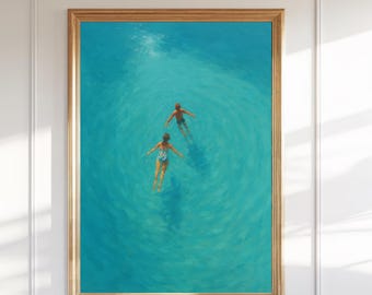 Aerial Swimming Couple Print – Turquoise Ocean Art (Digital Download)