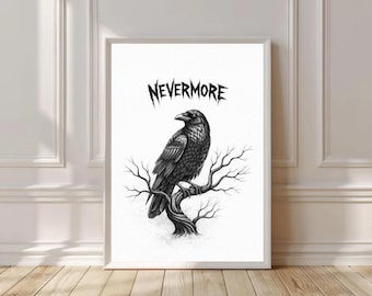Nevermore Raven Art Print – Gothic Edgar Allan Poe Inspired Wall Art
