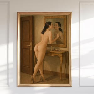 Miroir Mural Avec Impression Femme Nue - 30x30 Cm, Design Artistique