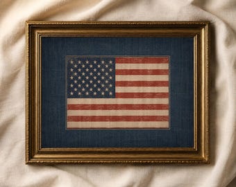 Lámina vintage de la bandera estadounidense, arte mural rústico de la bandera de EE. UU., decoración patriótica de estilo granja, lámina imprimible de estilo americano, póster del 4 de julio
