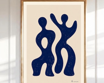 Abstrakte Figurative Wand Kunst Marine Blau Tanzende Figuren Druck Matisse inspiriert Minimalistische Boho Wohnzimmer Dekor Printable Download