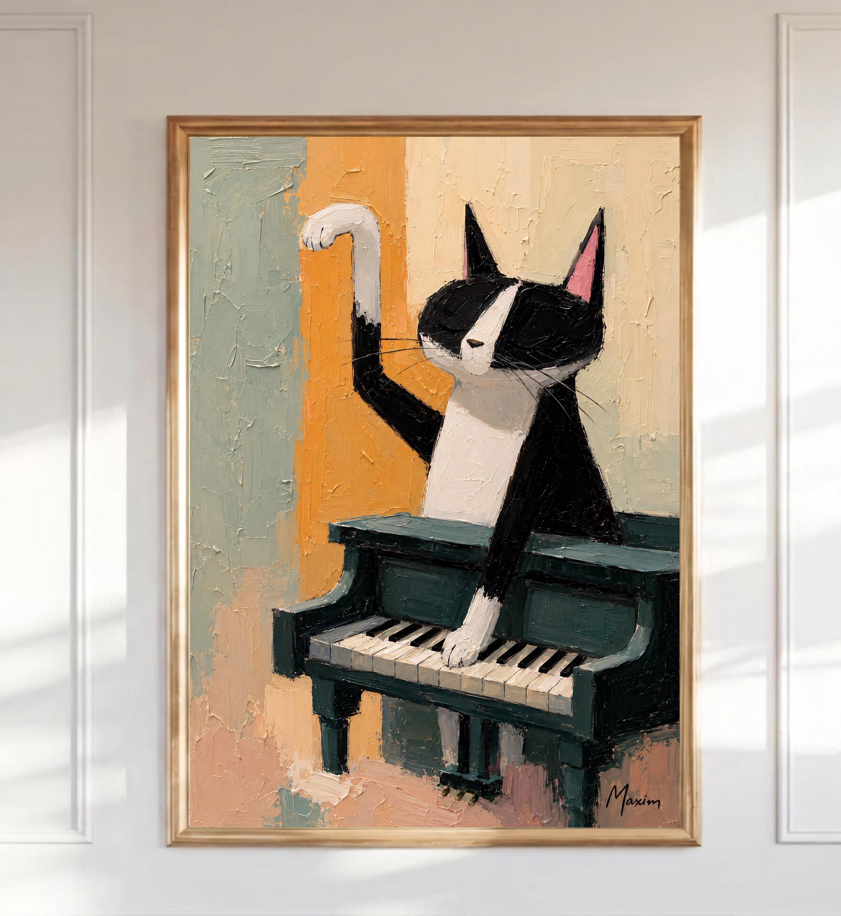 Tuxedo Cat Piano Print - Etsy