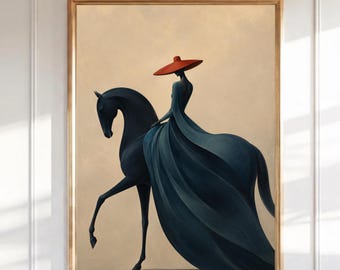 Reiter Wand Kunst Elegante Frau auf Pferd Red Hat Print Minimalistische Mode Figurative Poster Moderne Wohnkultur