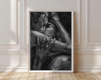 Print Passionate Lovers – emotionele zwart-wit sensuele kunst (digitale download)
