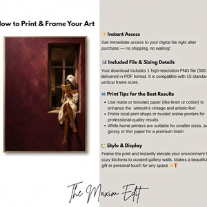 Painting of a Black woman in a white towel reading a golden book on a sunlit windowsill against a deep burgundy wall, moody figurative wall art print.