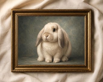 Arte de parede com coelhinho, pôster de coelho orelhudo, decoração de quarto infantil com tema de animais, fotografia fofa de coelho, pôster para quarto infantil estilo fazenda