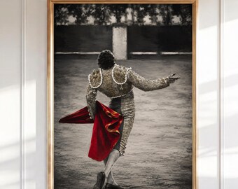 Matador Väggkonst Spansk Tjurfäktare Tryck Röd Kap Figurativ Konstmålning Traditionell Spanien Kultur Poster Tjurfäktning Heminredning