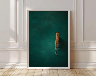 Emerald Green Cheetah Print Poster: Minimalist Jungle Animal Wall Art (Digital Download)