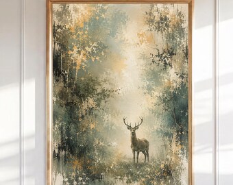 Majestic Stag Deer Wall Art, Rustic Forest Printable, Woodland Animal Print, Vintage Cabin Decor, Antler Wildlife Poster, Digital Download