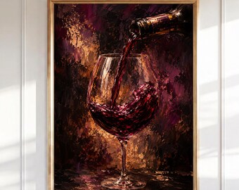Red Wine Pouring Wall Art, Moody Kitchen Print, Burgundy Wine Glass Painting, Dining Room Decor, Bar Cart Art, Wine Lover Gift Print