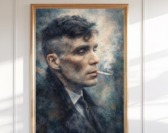 Thomas Shelby Portrait Druck, stimmungsvolle filmische Malerei, dunkel maskuline Wandkunst (Digitaler Download)