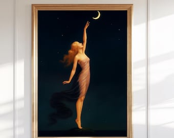 Celestial Woman Art Print – Ethereal Moon, Mystical Energy (Digital Download)