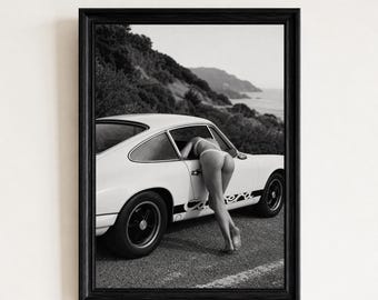Porsche 911 Black and White Print | Classic Sports Car Wall Art | Vintage Car Photography Print | #V129