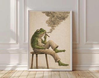 rauchender Frosch Poster - Lustiger Anthropomorpher Tierdruck, Retro Illustration
