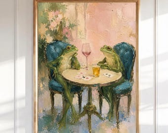 Lustige Frösche Spielkarten Wandkunst, Wunderlicher Frosch-Poker-Druck, Vintage Ölmalerei-Stil, Schrulliges Tier-Bar-Dekor, Spielzimmer Druck