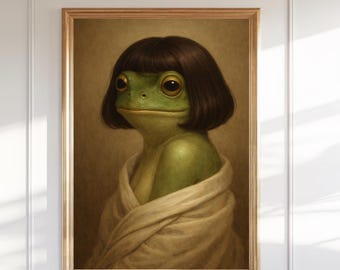 Lustiges Frosch Portrait - Anthropomorphes Tier Tier Kunstdruck, Vintage Stil Frosch Wanddekoration