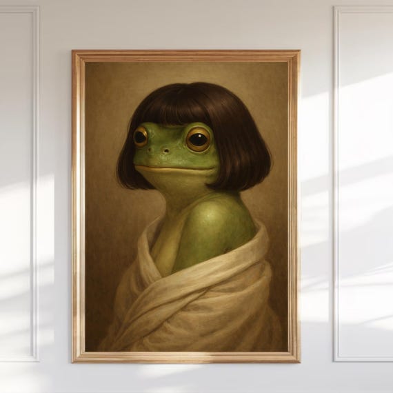 Funny Frog Portrait – Whimsical Anthropomorphic Animal Art Print, Vintage Style Frog Wall Decor